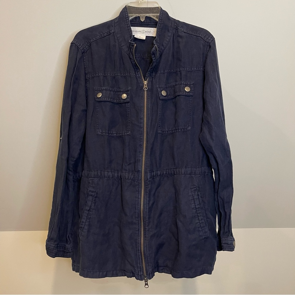 Treasure & Bond Linen Blend Navy Field Jacket, Size M, EUC